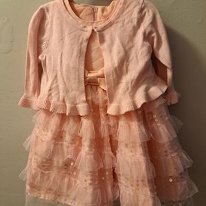 Pink Butterfly Girls 2 Piece Set Dress and Sweater Size 12M Pink